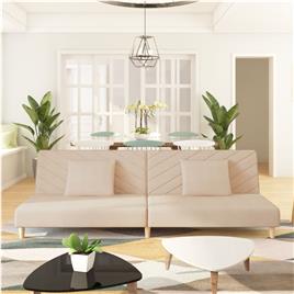 vidaXL Sofá-cama 2 lugares com duas almofadas tecido cor creme