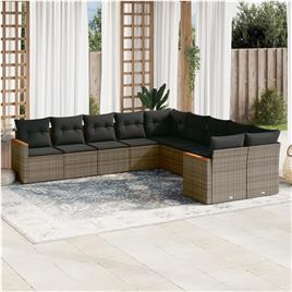 vidaXL 10 pcs conjunto sofás de jardim c/ almofadões vime PE cinzento