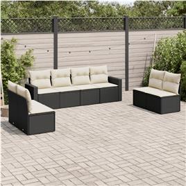 vidaXL 8 pcs conjunto sofás de jardim com almofadões vime PE preto