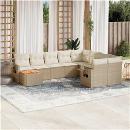 vidaXL 10 pcs conjunto de sofás p/ jardim com almofadões vime PE bege