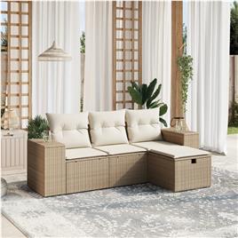 vidaXL 4 pcs conjunto de sofás para jardim c/ almofadões vime PE bege