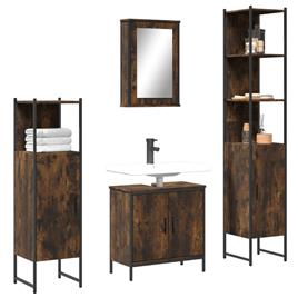 vidaXL 4pcs conjunto de móveis WC derivados de madeira carvalho fumado