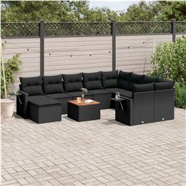vidaXL 11 pcs conjunto sofás de jardim c/ almofadões vime PE preto
