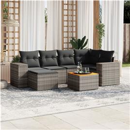 vidaXL 7 pcs conjunto sofás p/ jardim c/ almofadões vime PE cinzento