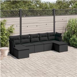 vidaXL 7 pcs conjunto de sofás p/ jardim c/ almofadões vime PE preto