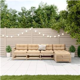 vidaXL 5 pcs conjunto lounge de jardim c/ almofadões pinho maciço