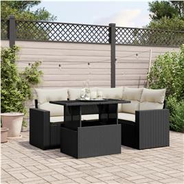 vidaXL 5 pcs conjunto sofás de jardim com almofadões vime PE preto
