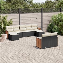 vidaXL 9 pcs conjunto de sofás p/ jardim c/ almofadões vime PE preto
