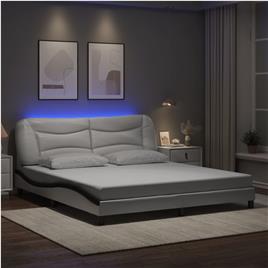 vidaXL Estrutura cama c/ luzes LED 180x200cm couro artif. branco/preto