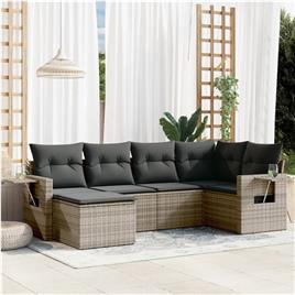 vidaXL 6 pcs conjunto sofás de jardim com almofadões vime cinzento