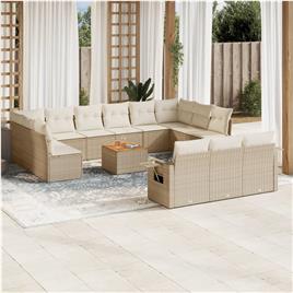 vidaXL 14 pcs conjunto de sofás p/ jardim com almofadões vime PE bege