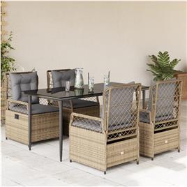 vidaXL 5 pcs conjunto de jantar p/ jardim com almofadões vime PE bege