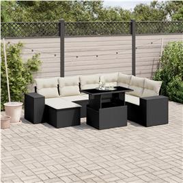 vidaXL 8 pcs conjunto sofás de jardim com almofadões vime PE preto