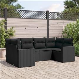 vidaXL 6 pcs conjunto sofás de jardim c/ almofadões vime PE preto