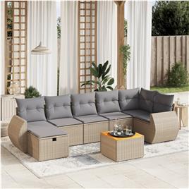 vidaXL 8 pcs conj. sofás jardim c/ almofadões vime PE bege misturado
