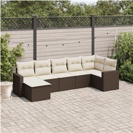 vidaXL 7 pcs conjunto de sofás jardim c/ almofadões vime PE castanho