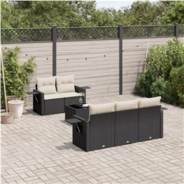 vidaXL 6 pcs conjunto sofás de jardim c/ almofadões vime PE preto