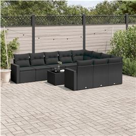 vidaXL 11 pcs conjunto sofás de jardim c/ almofadões vime PE preto
