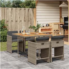vidaXL 5 pcs conjunto de jantar p/ jardim c/ almofadões vime PE cinza