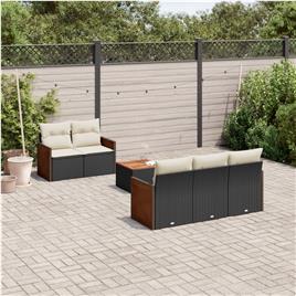 vidaXL 6 pcs conjunto sofás de jardim c/ almofadões vime PE preto