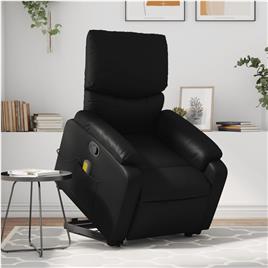 vidaXL Poltrona massagens reclinável elevatória couro artificial preto