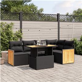 vidaXL 6 pcs conjunto sofás de jardim c/ almofadões vime PE preto