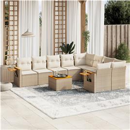 vidaXL 10 pcs conjunto de sofás p/ jardim com almofadões vime PE bege
