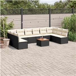 vidaXL 11 pcs conjunto sofás de jardim c/ almofadões vime PE preto