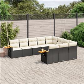 vidaXL 10 pcs conjunto sofás de jardim c/ almofadões vime PE preto