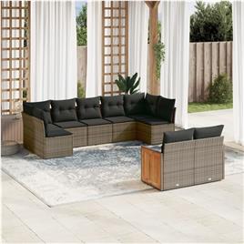 vidaXL 9 pcs conjunto sofás p/ jardim com almofadões vime PE cinzento