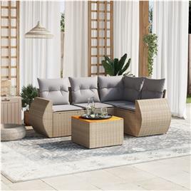 vidaXL 5 pcs conjunto de sofás p/ jardim com almofadões vime PE bege