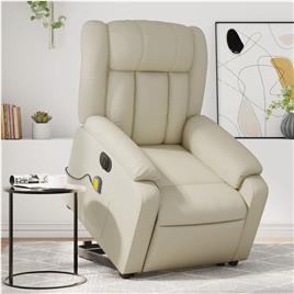 vidaXL Poltrona reclinável elevatória elétrica couro artificial creme