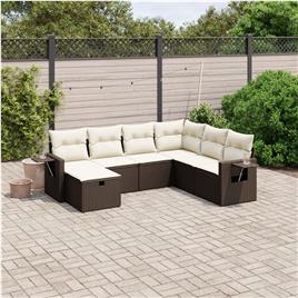 vidaXL 7 pcs conjunto de sofás jardim c/ almofadões vime PE castanho