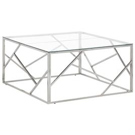 vidaXL Mesa de centro aço inoxidável e vidro temperado prateado