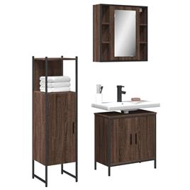 vidaXL 3 pcs conjunto móveis WC derivados de madeira carvalho castanho