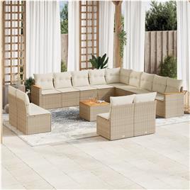 vidaXL 14 pcs conjunto de sofás p/ jardim com almofadões vime PE bege