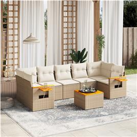 vidaXL 8 pcs conjunto de sofás p/ jardim com almofadões vime PE bege