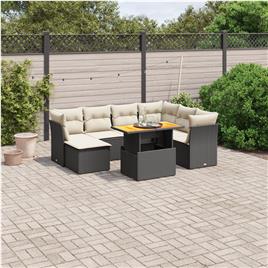 vidaXL 8 pcs conjunto sofás de jardim com almofadões vime PE preto