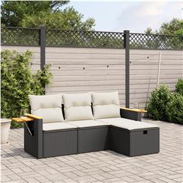 vidaXL 4 pcs conjunto de sofás para jardim c/ almofadões vime PE preto