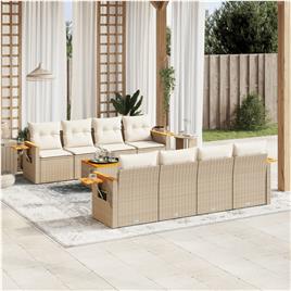 vidaXL 9 pcs conjunto de sofás p/ jardim com almofadões vime PE bege