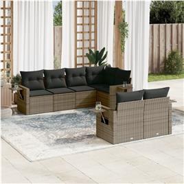 vidaXL 7 pcs conjunto sofás p/ jardim c/ almofadões vime PE cinzento