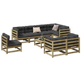 vidaXL 9 pcs conjunto sofás de jardim c/ almofadões pinho impregnado