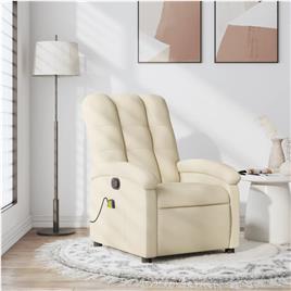 vidaXL Poltrona de massagens reclinável tecido cor creme