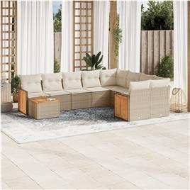 vidaXL 10 pcs conjunto de sofás p/ jardim com almofadões vime PE bege