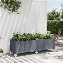 vidaXL Vaso/floreira de jardim com rodas 160x50x54 cm PP cinzento