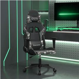 vidaXL Cadeira gaming massagens couro artificial preto e camuflagem