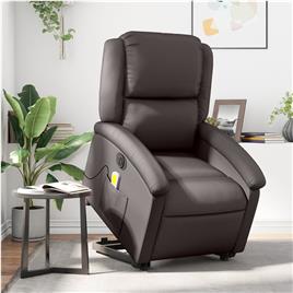 vidaXL Poltrona de massagens reclinável couro genuíno castanho-escuro