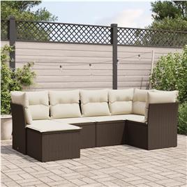 vidaXL 6 pcs conjunto de sofás jardim c/ almofadões vime PE castanho