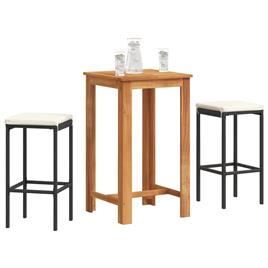 vidaXL 3 pcs conjunto de bar para jardim acácia maciça/vime PE preto