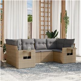 vidaXL 6 pcs conjunto de sofás p/ jardim com almofadões vime PE bege